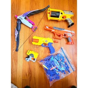 Nerf Blaster Lot Rebelle Bow Accustrike FalconFire Maverick REV-6 with Darts